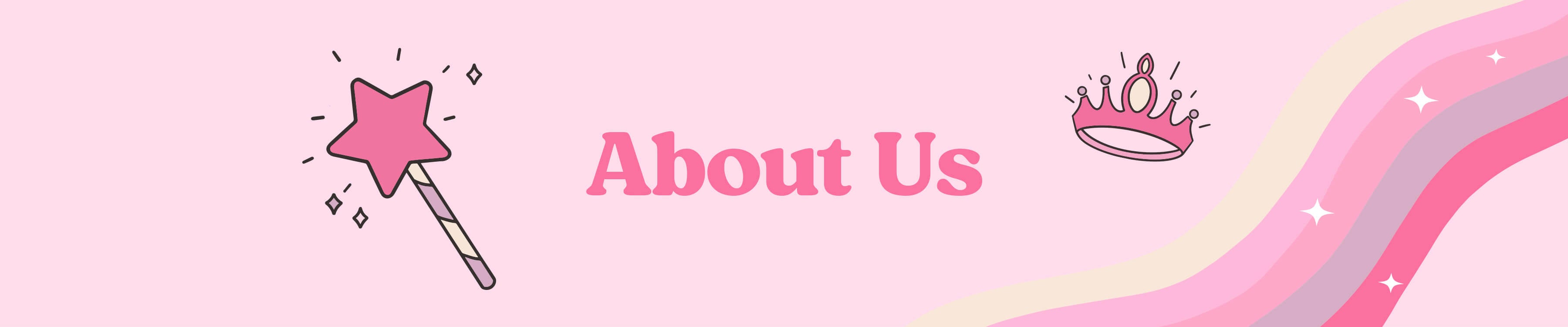 Website banner with About Us text and princess icons