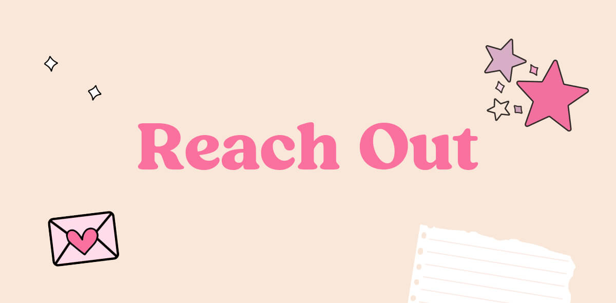 Website banner with the text Reach Out and envelope illustration