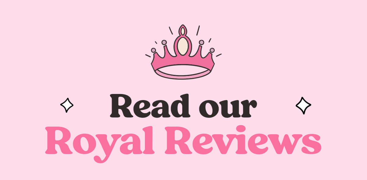 Website banner with Read our royal reviews text and crown icon
